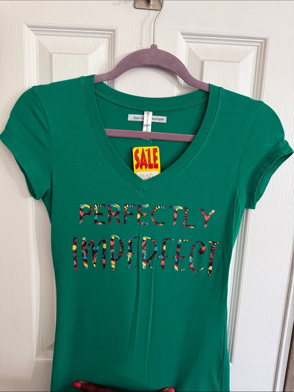 Reserved Green V-Neck 'Perfectly Imperfect' Graphic Tee
